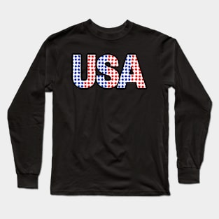 USA Blue and Red Stars Typography Long Sleeve T-Shirt